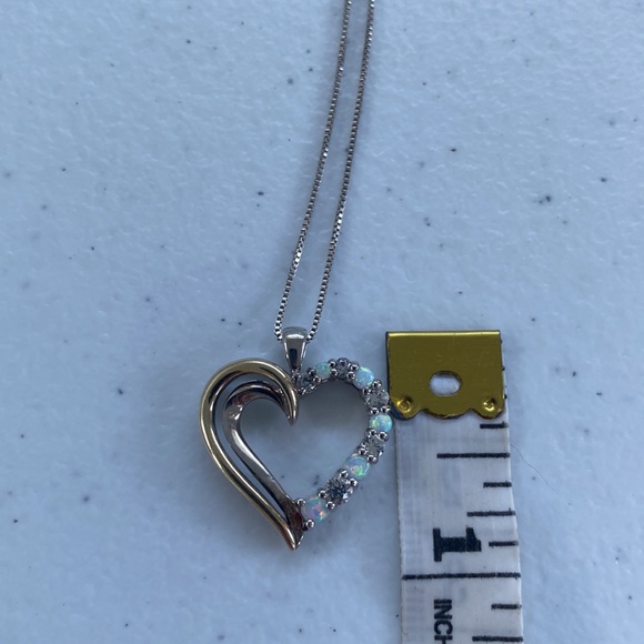 10k Yellow Gold & 925 Sterling Silver Heart and Crystal Opal Necklace - Picture 10 of 13